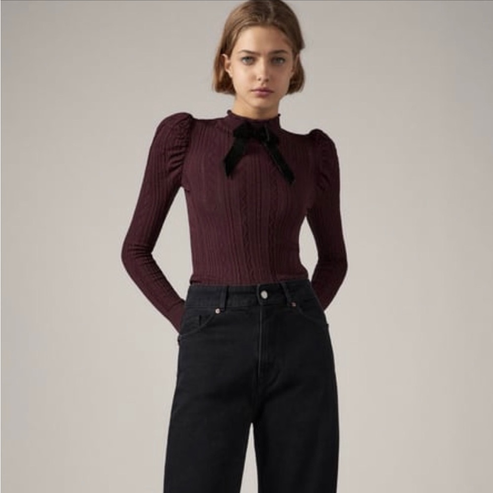 Zara puff sleeve bow tie top